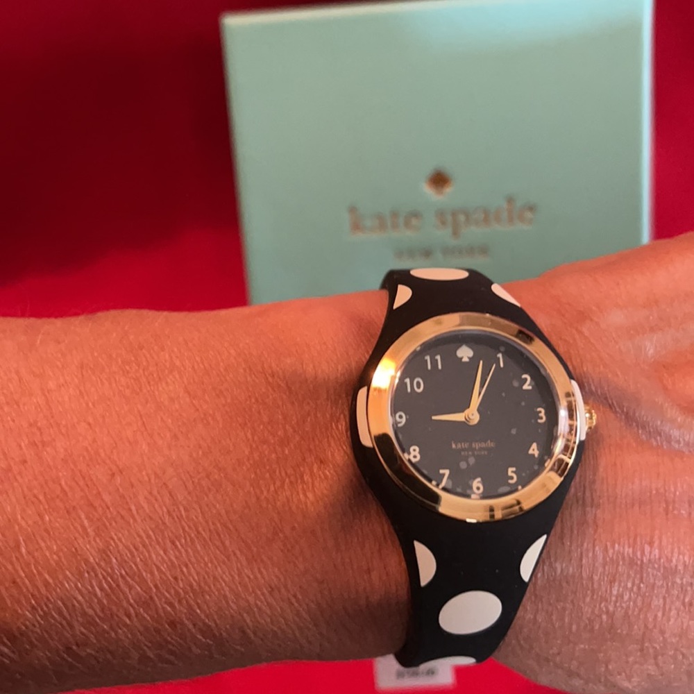 NEW KATE SPADE BLACK WHITE POLKADOT SILICONE WATCH - Picture 7 of 16